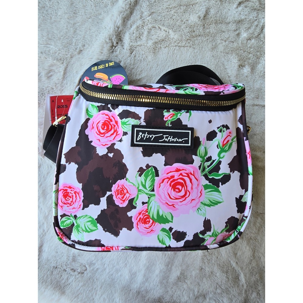 Betsey Johnson Floral Cow Print Insulated Lunch Tote Bag‎ NWT Cute